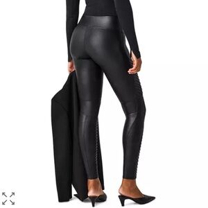 Spanx Moto Faux Leather Leggings Black Size Small Biker Grunge Midrise